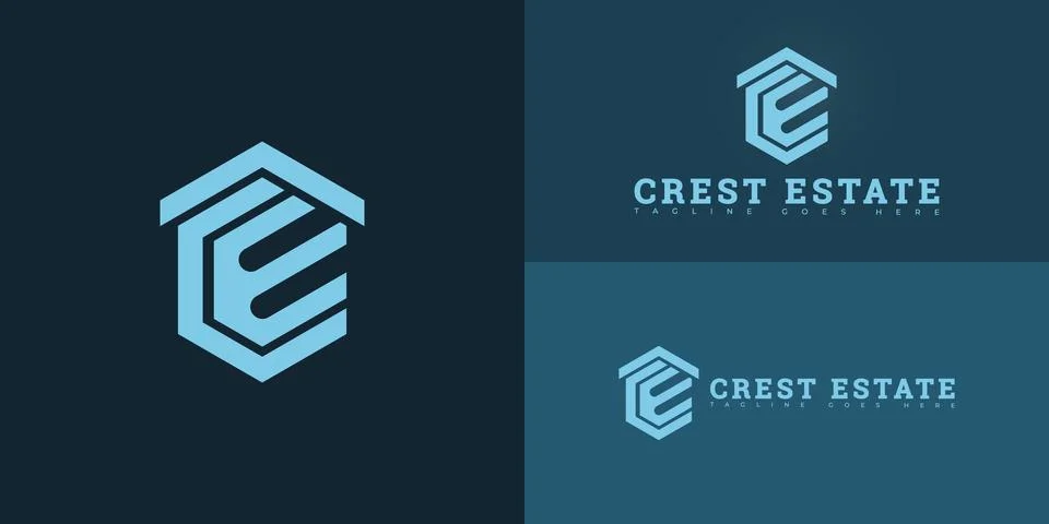 Modern hexagon vector initial letter CE or EC logo in blue color Stock-Illustration