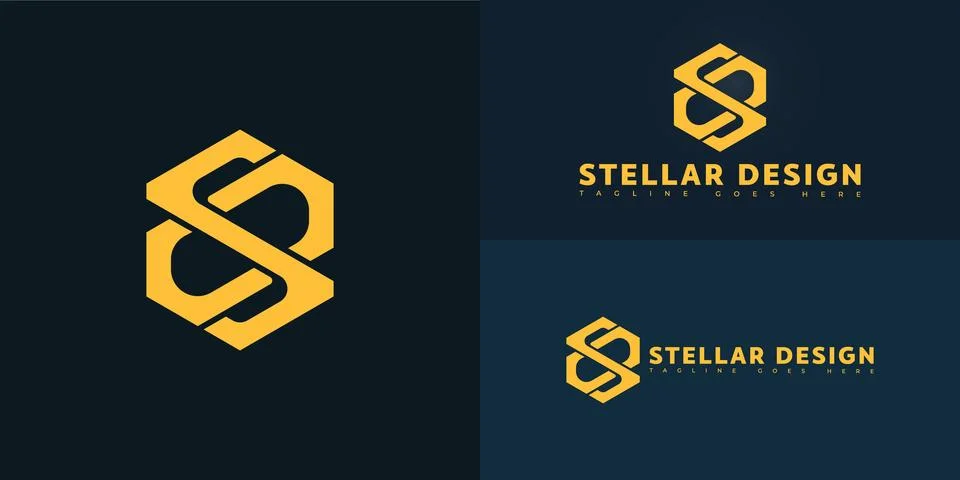 Modern hexagon vector initial letter SD or DS logo in yellow color Stock Illustration