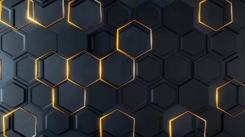 A modern hexagonal pattern in black and gold, creating a futuristic backdro.. Stock Photos