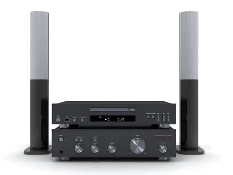 Modern HI-FI system (done in 3d, on white background) Stock Illustration