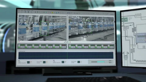 Modern Hi tech factory system monitoring the automated production equipment Stock Footage 287482704