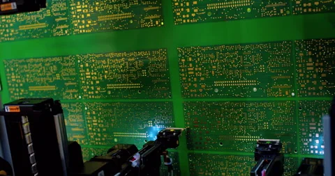 Modern hi-tech production. Electronic circuit boards production Stock Footage 332854165