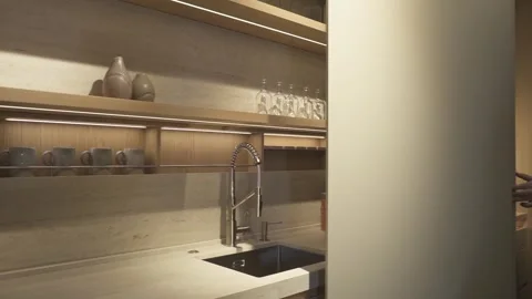 Modern hidden kitchen with shelves Stock Footage 270164020