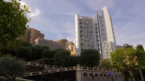Modern High Rise Architecture Above Green Gardens in Monaco 4K Vidéo 343510602