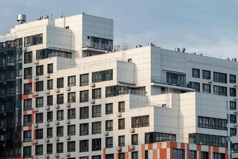 Modern high-rise multi-storey business class building, residential complex Stock Photos