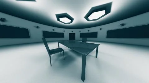 Modern High Security Interrogation Room with Many CCTV Cameras 3D Illustratio Illustrazione stock