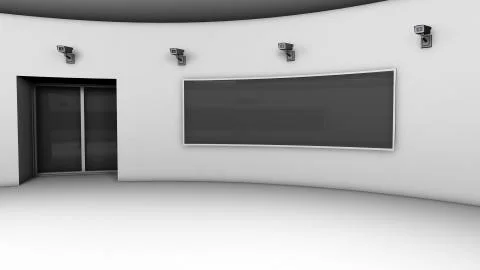 Modern High Security Interrogation Room with Many CCTV Cameras 3D Illustratio Illustrazione stock