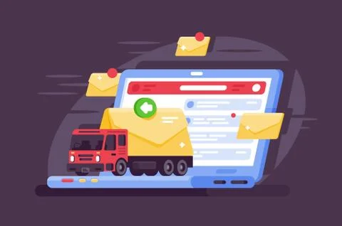 Modern, high-speed mail delivery using the internet. Illustrazione stock