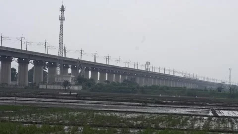 Modern High-Speed Rail Viaduct Bridge Infrastructure Stock Footage 343647673