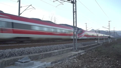 Modern high speed train passing at maximum speed Stock Footage 89489058