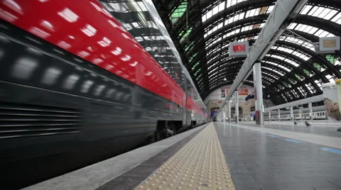 The modern high-speed train at the station. The central railway station of Milan Video stock 42815577