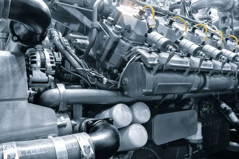 Modern high-tech and efficient engine, gas diesel generator Stock Photos