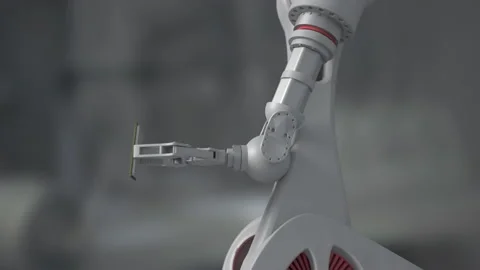 Modern High Tech Authentic Robot Arm Holding Contemporary Super Computer Process Stock Footage 170309768