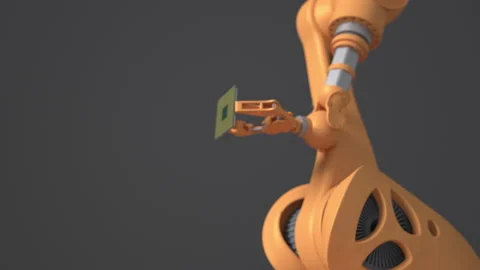 Modern High Tech Authentic Robot Arm Holding Contemporary Super Computer Process Stock Footage 170310861
