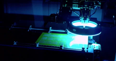 A modern high-tech automated machine assembling an electronic Stock Footage 332997081