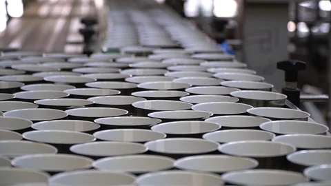 Modern High-Tech Conveyor Delivers Alluminous Canning Can Stock Footage 116201130
