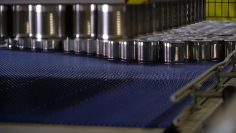Modern High-Tech Conveyor Delivers Alluminous Canning Can Stock Footage 116201149