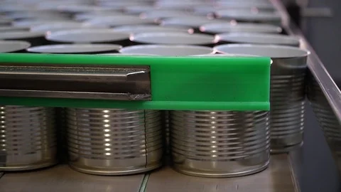 Modern High-Tech Conveyor Delivers Alluminous Canning Can Stock Footage 116201185