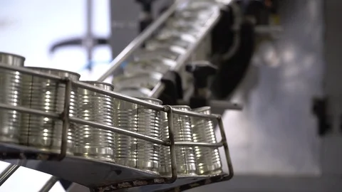 Modern High-Tech Conveyor Delivers Alluminous Canning Can Stock Footage 116201416
