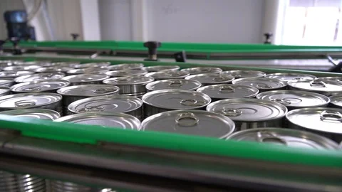 Modern High-Tech Conveyor Delivers Alluminous Canning Can Stock Footage 116201488