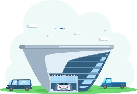 Modern high-tech garage with automatic doors. Trendy place for automobile Stock Illustration