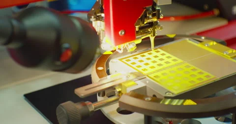 Modern high-tech industrial equipment. An industrial robot processes an Stock Footage 152765026