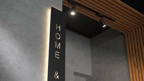Modern high-tech space in a minimalist style with gray walls and wood trim Stock Footage 223100858