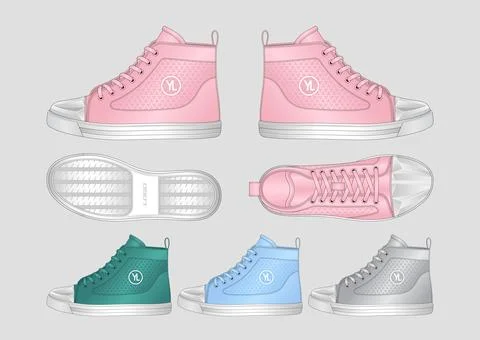Modern High Top Canvas Sneaker Vector Illustration Technical Design Template 库存插图