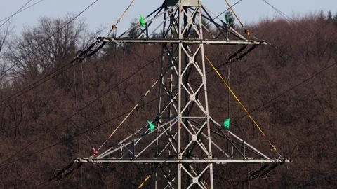 A modern high voltage power line 4k 25fps video Stock-Footage 330437648