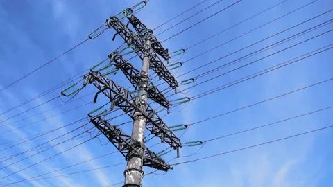 Modern High-Voltage Transmission Line Of The Electric Power Stock Footage 89202132