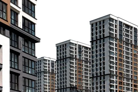 Modern highrise condominium complex in developing metropolitan district. Tall Stock Photos