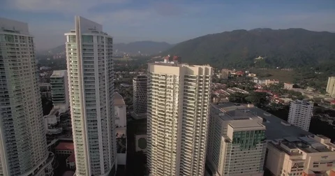 Modern Highrise Developments in Georgetown, Penang, Malaysia, Aerial Pullback Stock Footage 76114049