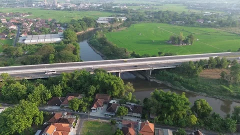 Modern Highway Bridge Spanning Bengawan Solo River Stock Footage 337363264