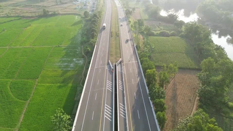 Modern Highway Bridge Spanning Bengawan Solo River Vídeo Stock 337363266