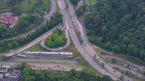 Modern highway interchange surrounded by lush tropical forest. Stock Footage 341414607