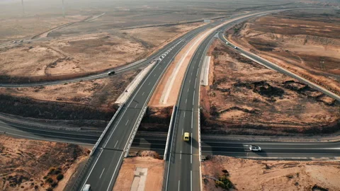 Modern highway with intersections in desert area Stock Footage 201940685