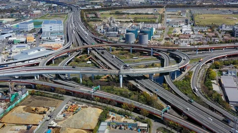 Modern highway junction aerial view. Transportation. Stock-Footage 127874751
