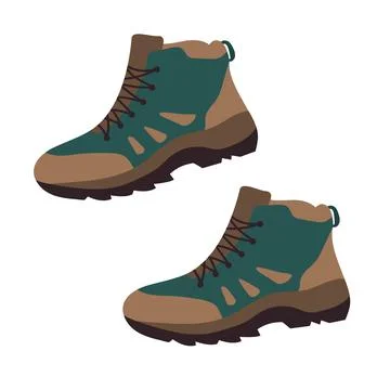 Modern hiking or trekking boots with tractor soles and laces. Stock Illustration