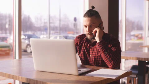 Modern hipster businessman using mobile phone. Phone conversation. Stock Footage 87186927