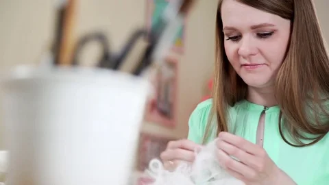 Modern hobbies and creativity. Laboriousness and perseverance. Stock-Footage 79407555