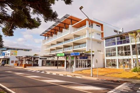 Modern Holiday Accommodation Complex With Road In Front Stock Photos