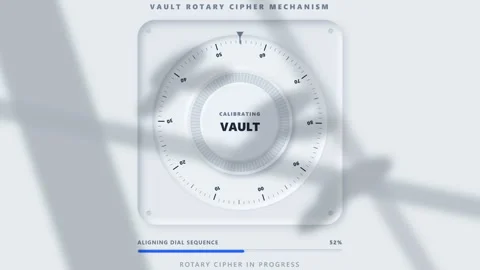 Modern holographic interface displaying vault rotary cipher mechanism calib.. Stock Footage 347716490