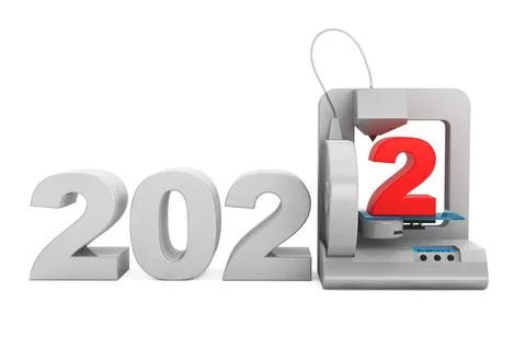 Modern Home 3d printer print New 2022 Year Sign. 3d Rendering Stock Illustration