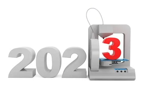 Modern Home 3d printer print New 2023 Year Sign. 3d Rendering Stock Illustration
