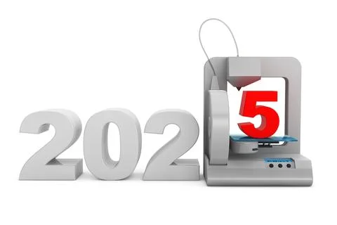 Modern Home 3d printer print New 2025 Year Sign. 3d Rendering Stock Illustration