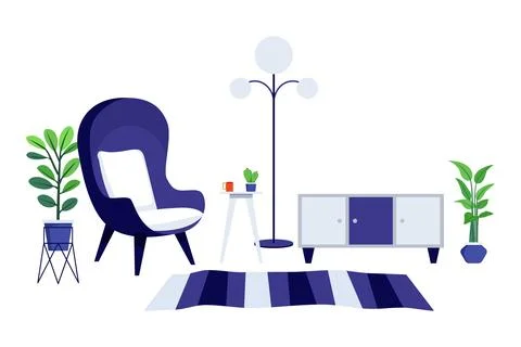 Modern home interior seating space for relaxing Stock Illustration