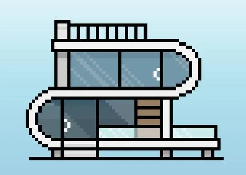 Modern home models in 8 bit pixels. Future homes, for game assets and web Stock Illustration
