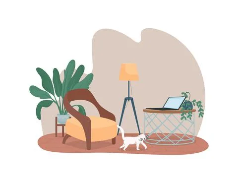 Modern home office 2D vector web banner, poster Stock Illustration