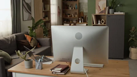 Modern Home Office Setup with Desktop Computer for Remote Working Stock Footage 347653285