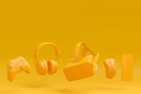 Modern home office setup featuring keyboard, VR glasses and headphones Stock Illustration